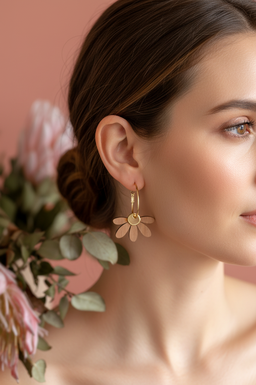 Jumbo Daisy Hoop Earrings | Cherrywood + Gold