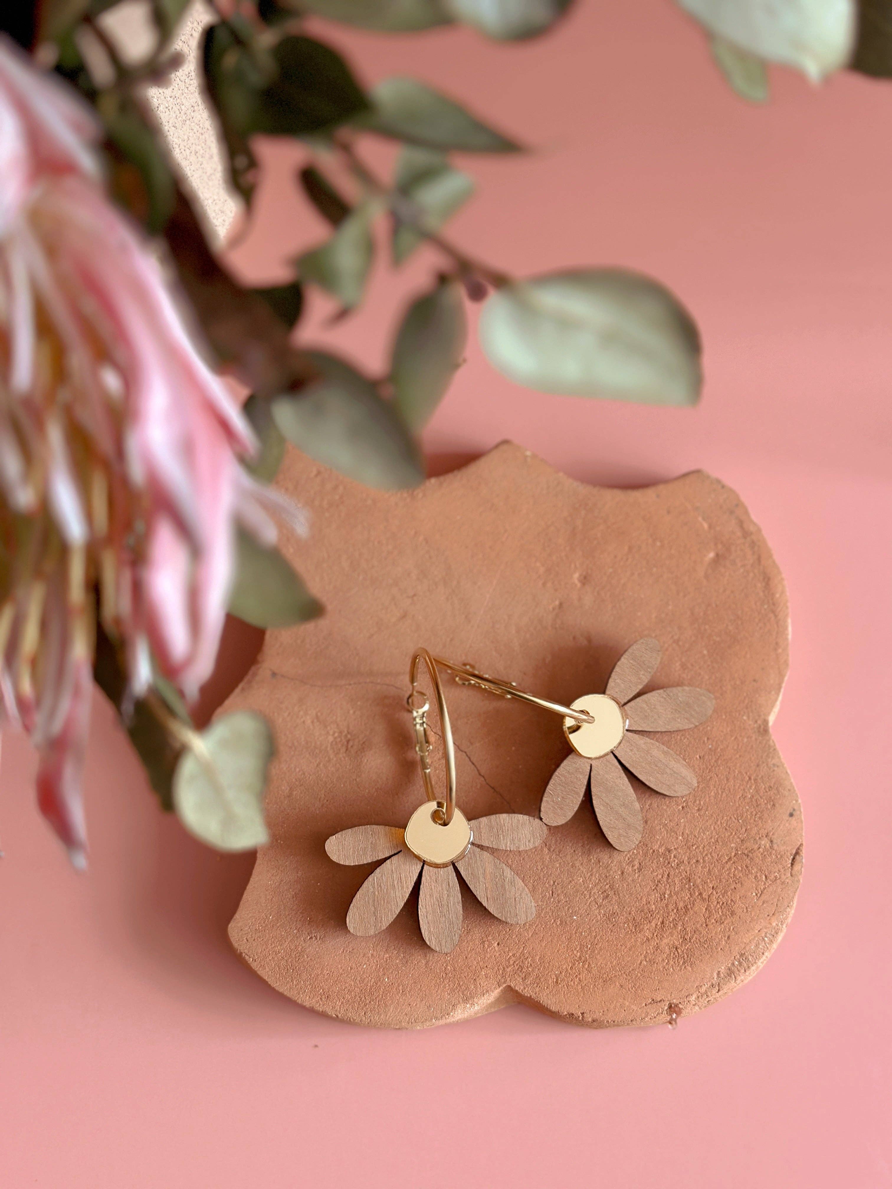 Jumbo Daisy Hoop Earrings | Cherrywood + Gold