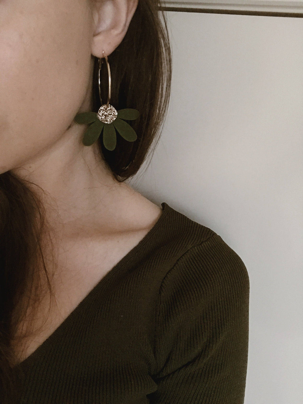 Jumbo Daisy Hoop Earrings | Olive + Gold